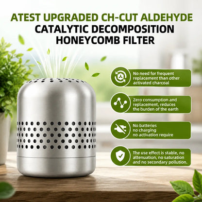 Upgraded honeycomb air purifier filter with catalytic decomposition, no batteries or charging needed