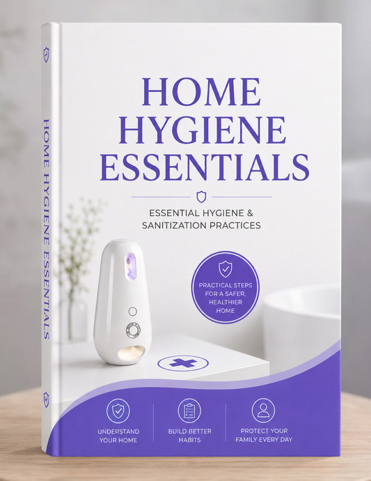 Home Hygiene Essentials guide with sanitization practices and hygiene device for a healthier home